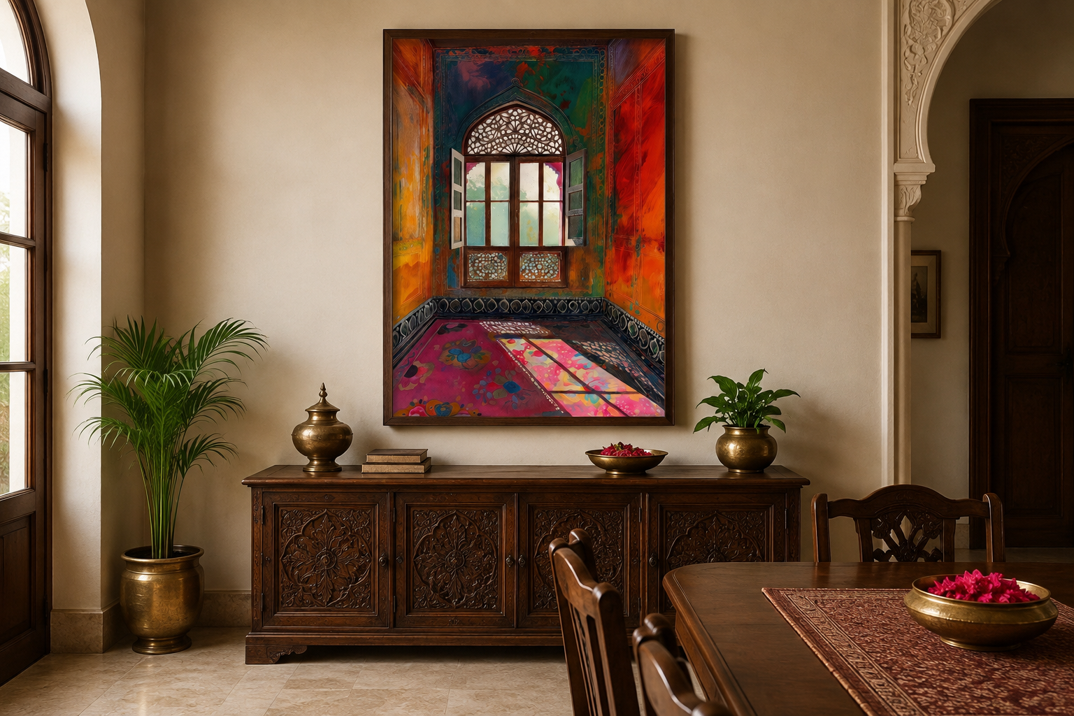 Indian Window And Traditional Room Framed Canvas Wall Art