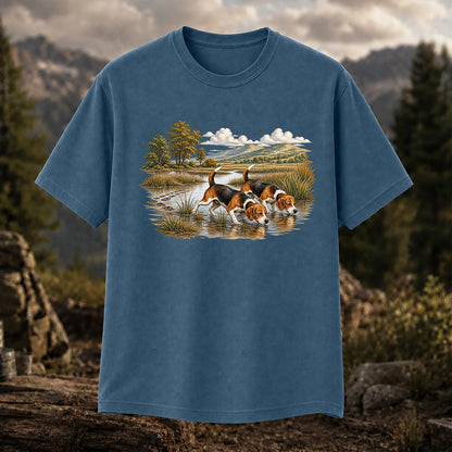 Beagles Tracking Through a Marsh T-Shirt, Vintage Hunting Dog Tee