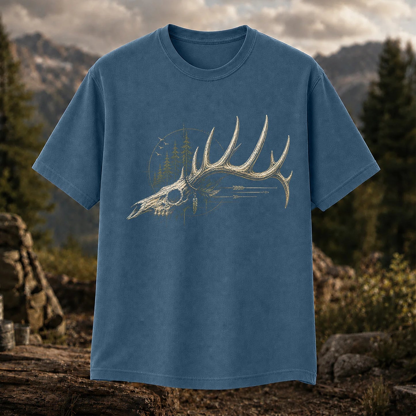 Deer Skull Antlers T-Shirt, Vintage Woodland Hunter Tee