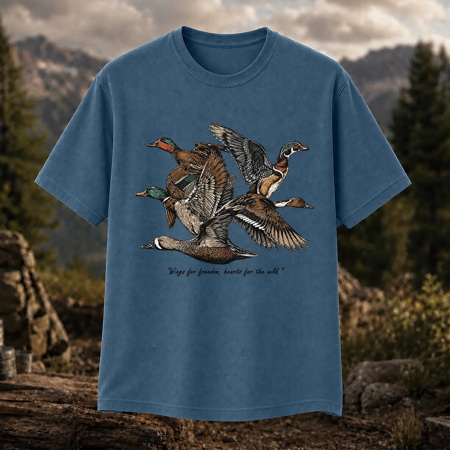 Flying Ducks T-Shirt, Vintage Waterfowl Hunting Tee
