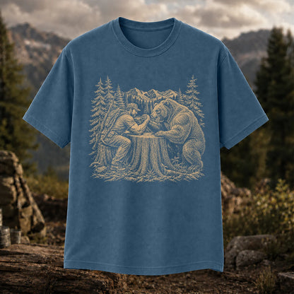 Hunter Arm Wrestling a Bear T-Shirt, Funny Wilderness Tee