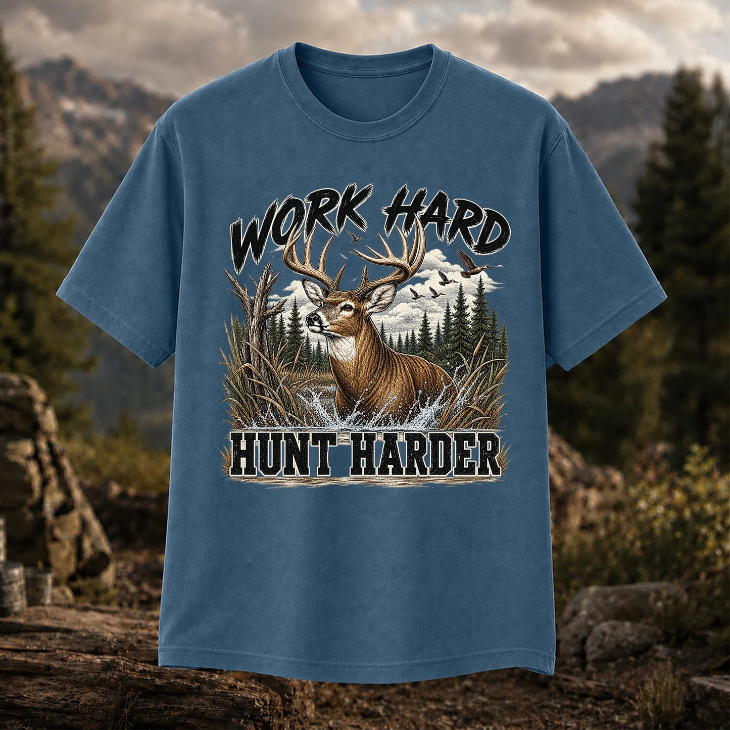 Work Hard Hunt Harder T-Shirt, Vintage Deer Hunting Tee