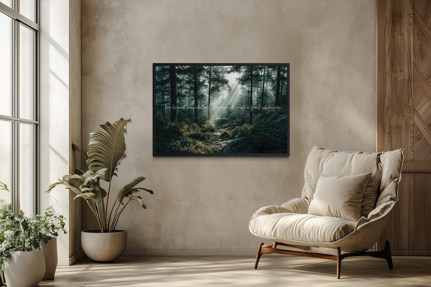 Inspirational John Muir Quote Canvas with Forest Wilderness Wall Art