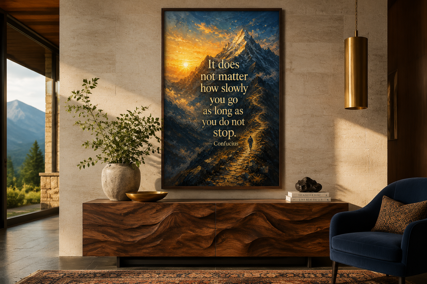 It Does Not Matter How Slowly You Go Confucius Quote Over Mountain Sunrise, Motivational Office Wall Art Canvas Print