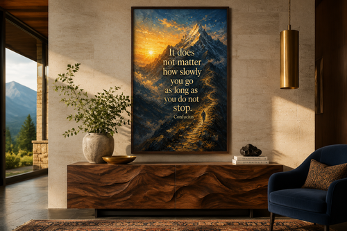 It Does Not Matter How Slowly You Go Confucius Quote Over Mountain Sunrise, Motivational Office Wall Art Canvas Print