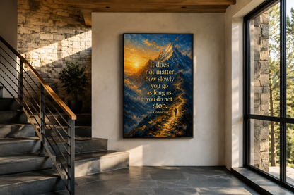 It Does Not Matter How Slowly You Go Confucius Quote Over Mountain Sunrise, Motivational Office Wall Art Canvas Print