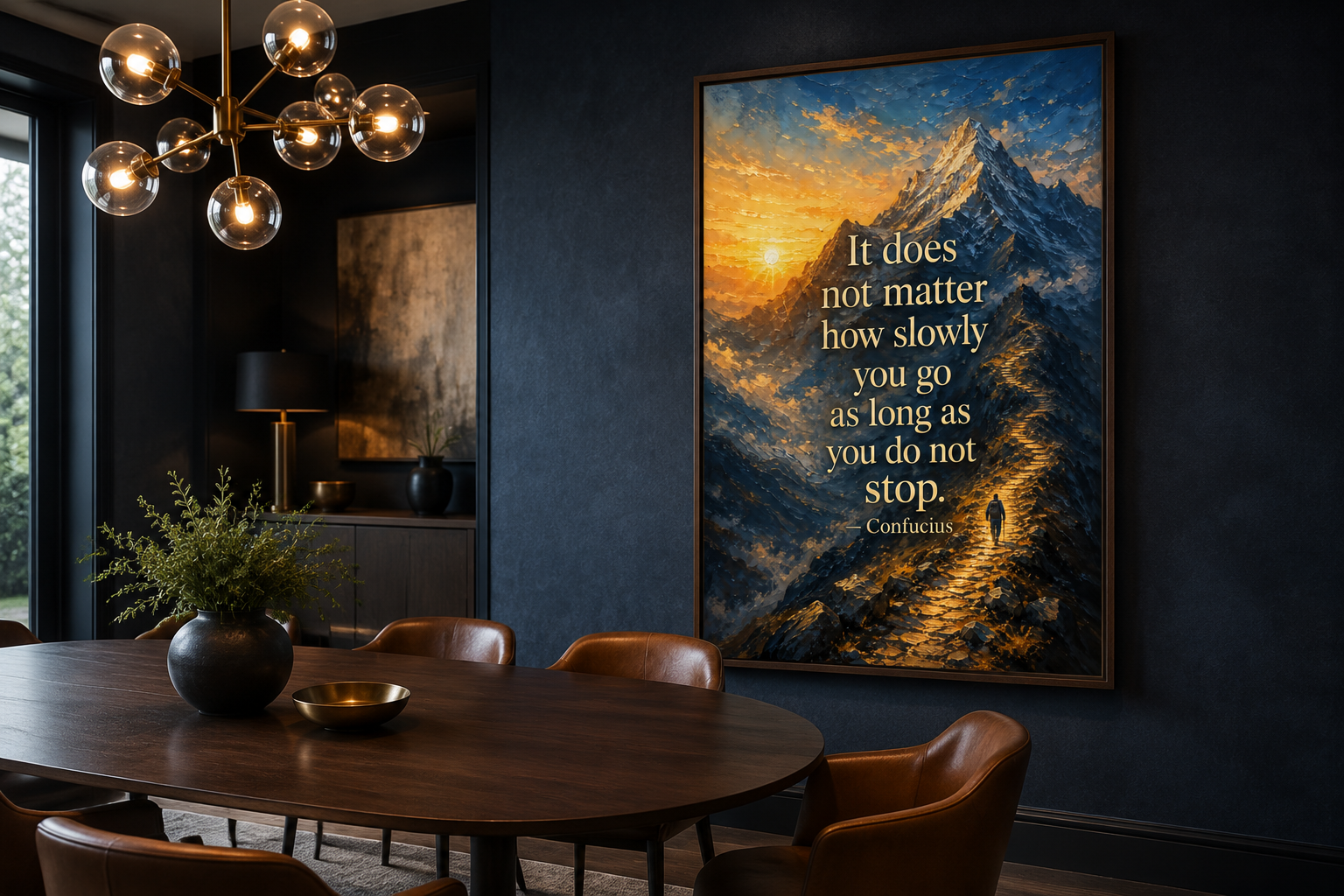 It Does Not Matter How Slowly You Go Confucius Quote Over Mountain Sunrise, Motivational Office Wall Art Canvas Print
