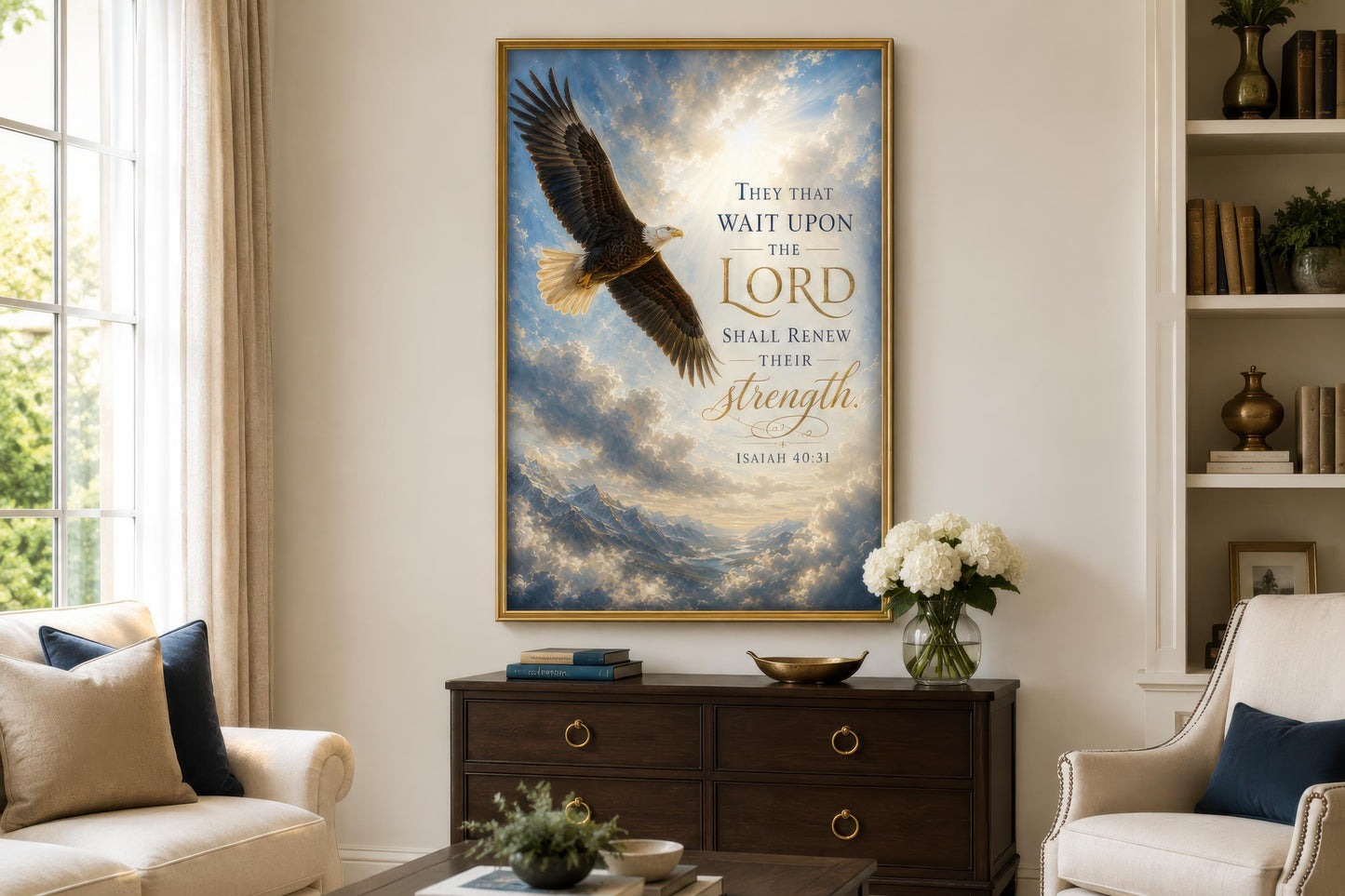 Isaiah 40:31 Scripture Christian Canvas Wall Art With Soaring Bald Eagle