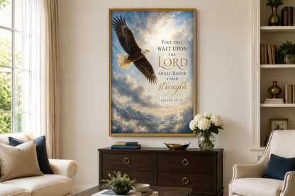 Isaiah 40:31 Scripture Christian Canvas Wall Art With Soaring Bald Eagle