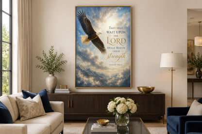 Isaiah 40:31 Scripture Christian Canvas Wall Art With Soaring Bald Eagle