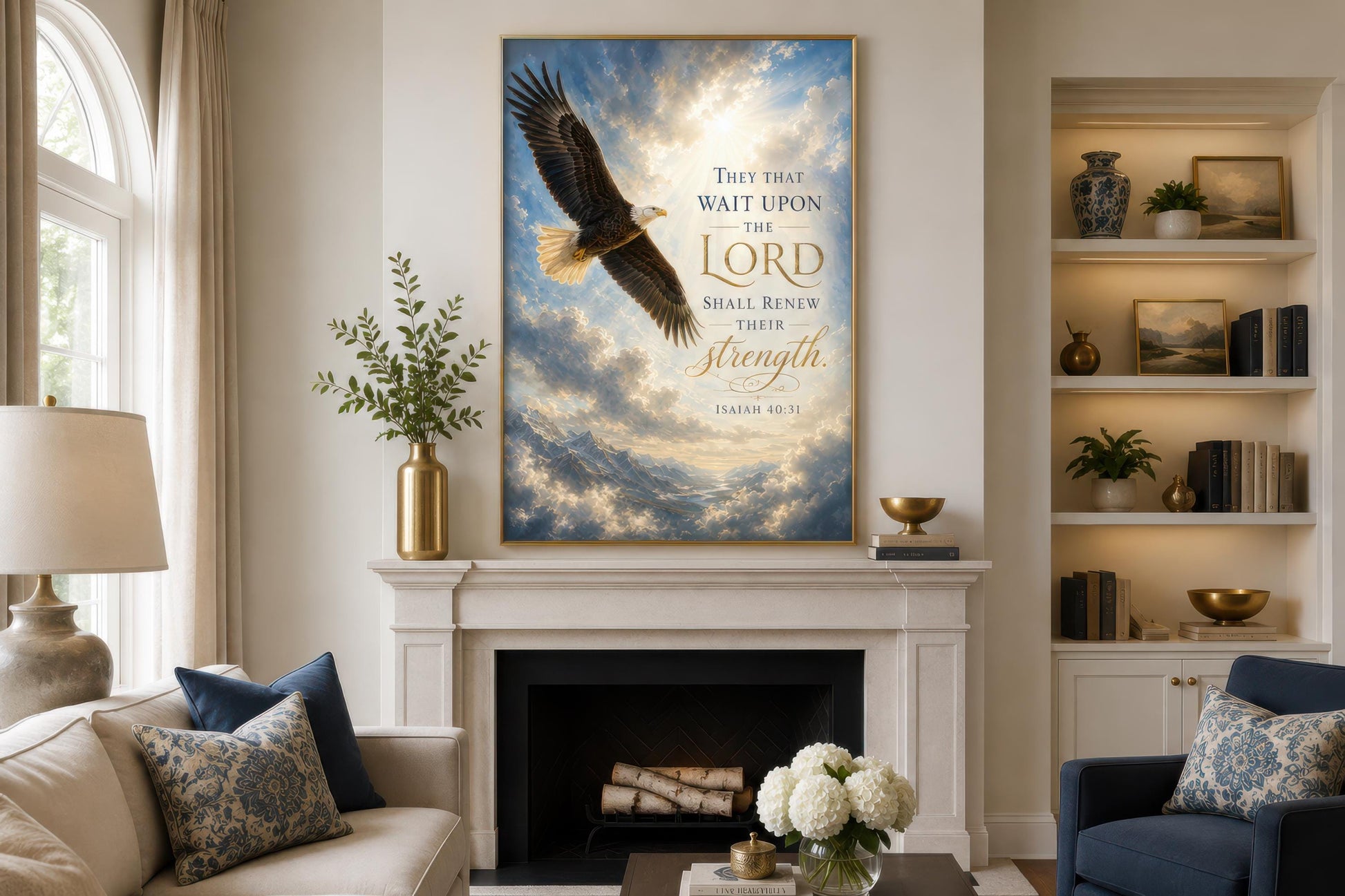 Isaiah 40:31 Scripture Christian Canvas Wall Art With Soaring Bald Eagle