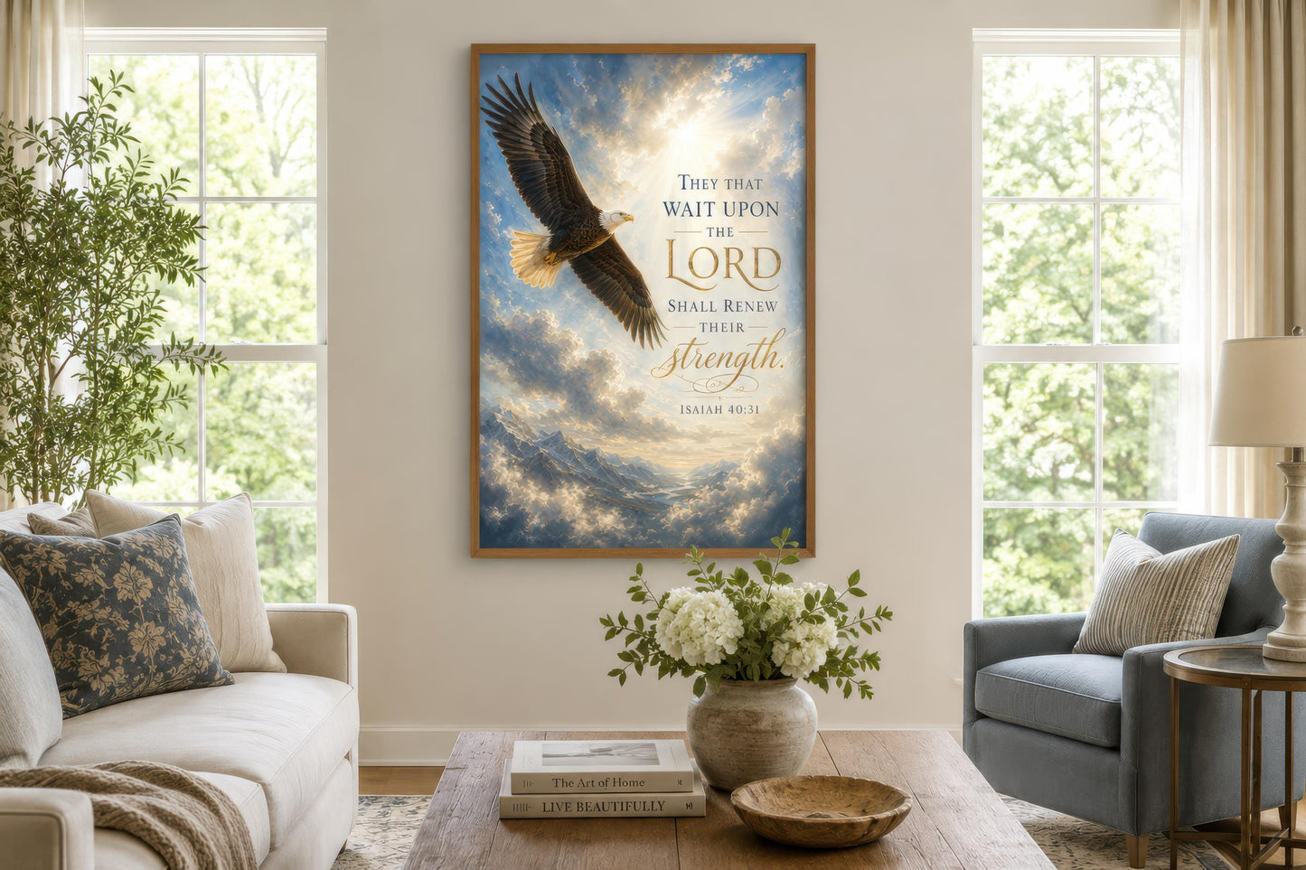 Isaiah 40:31 Scripture Christian Canvas Wall Art With Soaring Bald Eagle