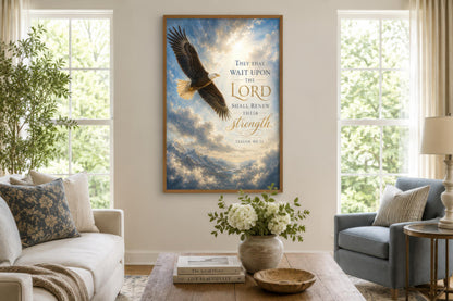 Isaiah 40:31 Scripture Christian Canvas Wall Art With Soaring Bald Eagle