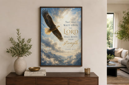 Isaiah 40:31 Scripture Christian Canvas Wall Art With Soaring Bald Eagle