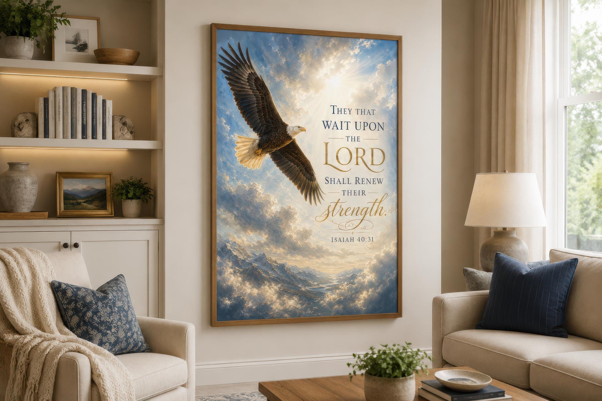 Isaiah 40:31 Scripture Christian Canvas Wall Art With Soaring Bald Eagle