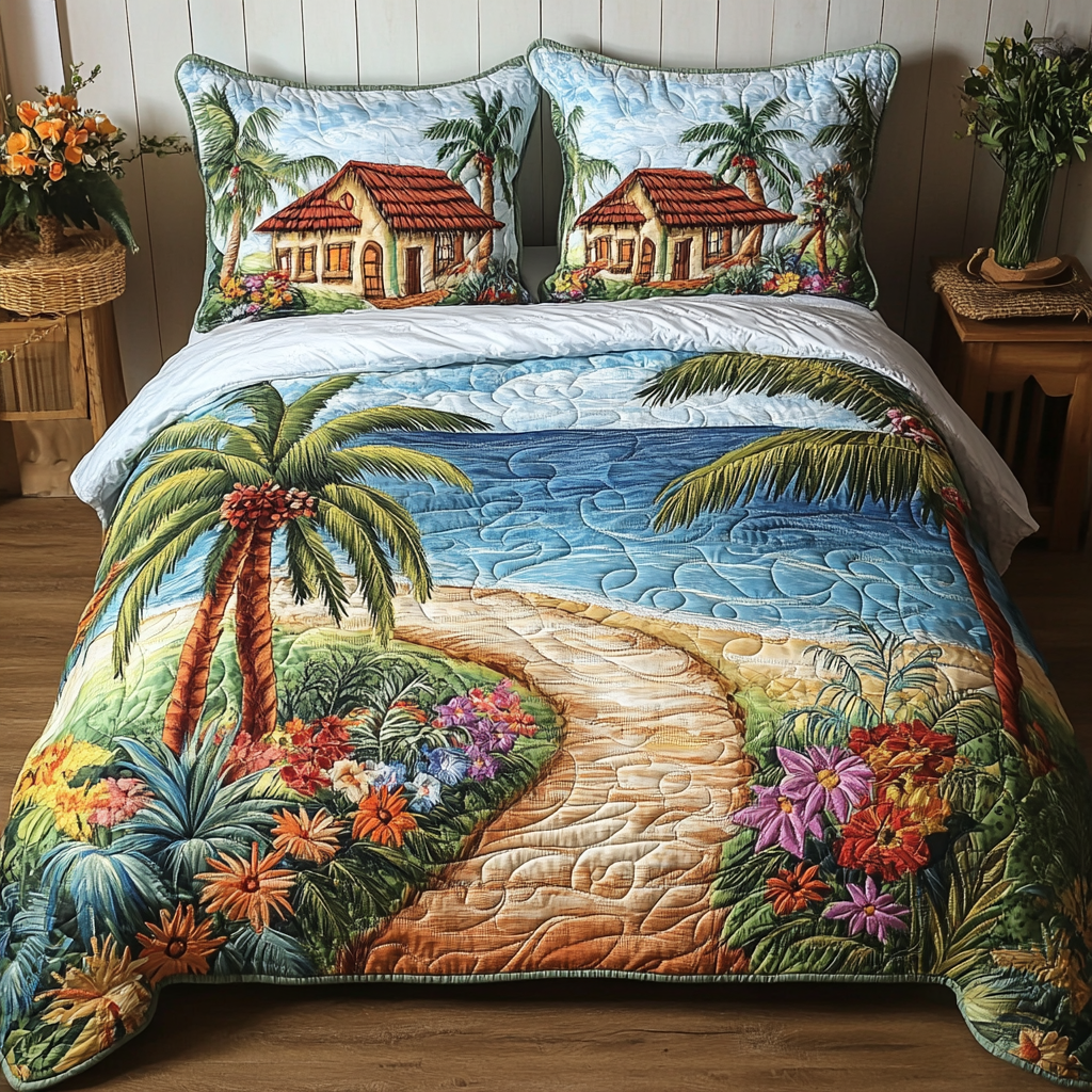 Island Blooms 3-Piece Quilted Bedding Set - Single (59" x 70")