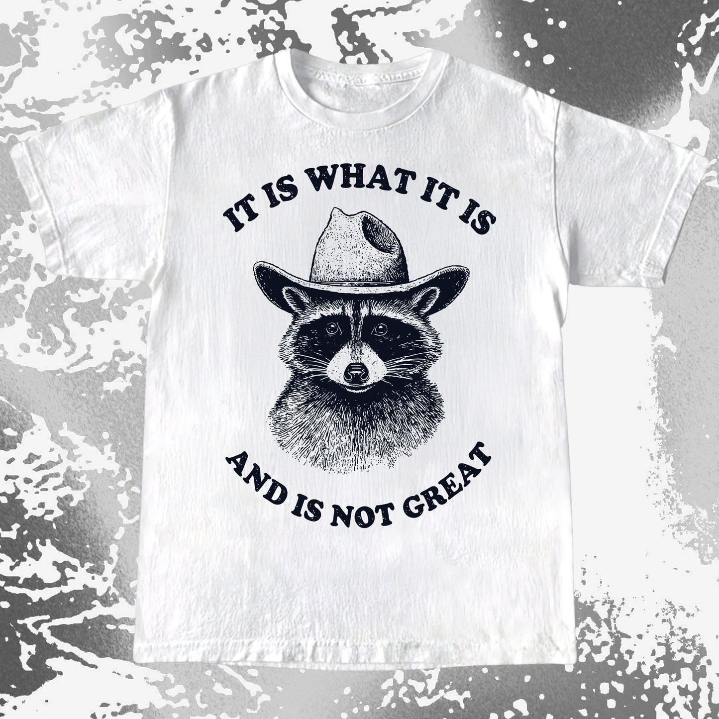 It Is What It Is (And It's Not Great) Raccoon Cowboy Shirt, funny meme tee gift (view 3)