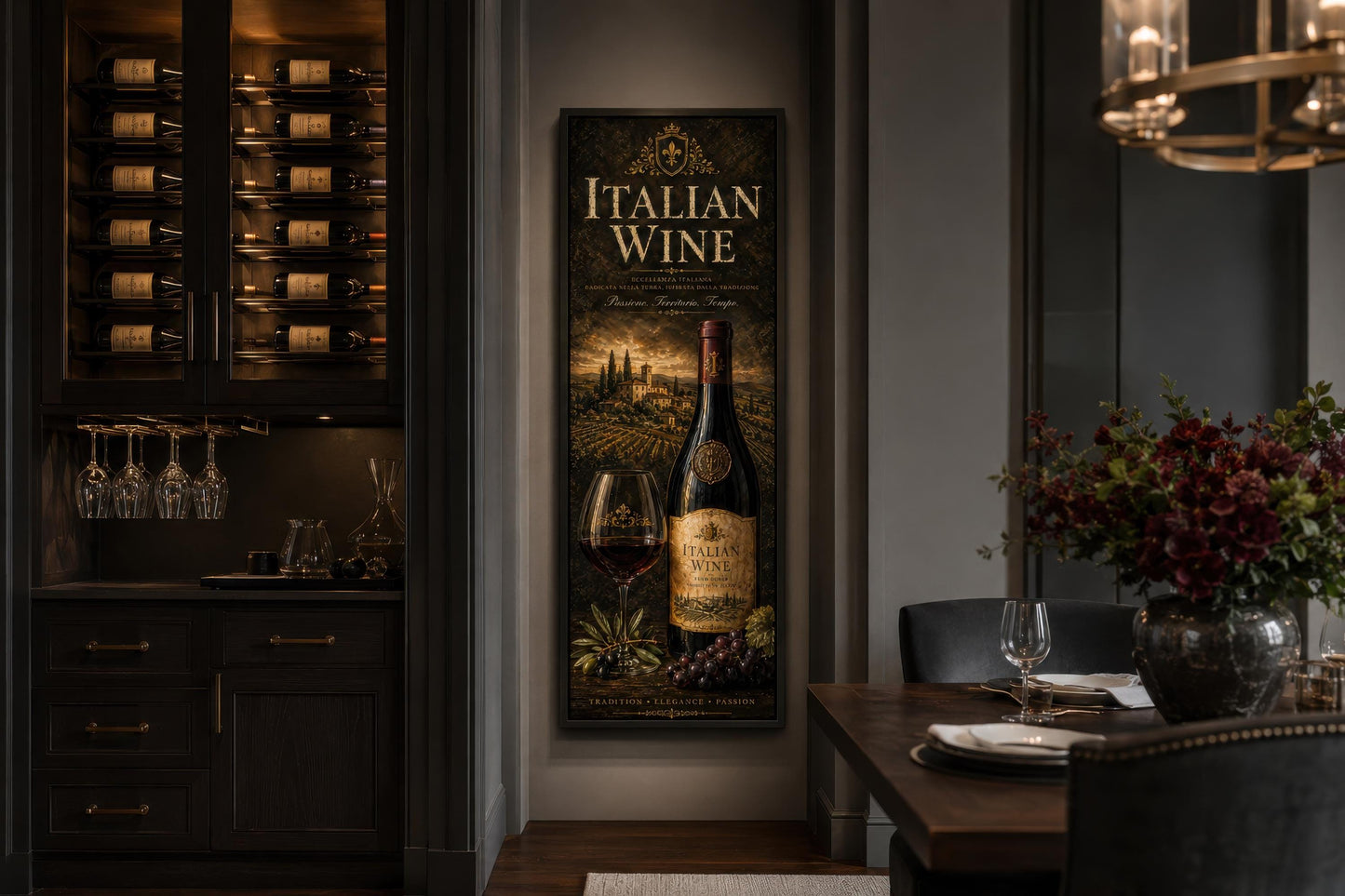 Italian Wine Wall Art - Vertical Wall Decor | Tuscan Vineyard Canvas Print
