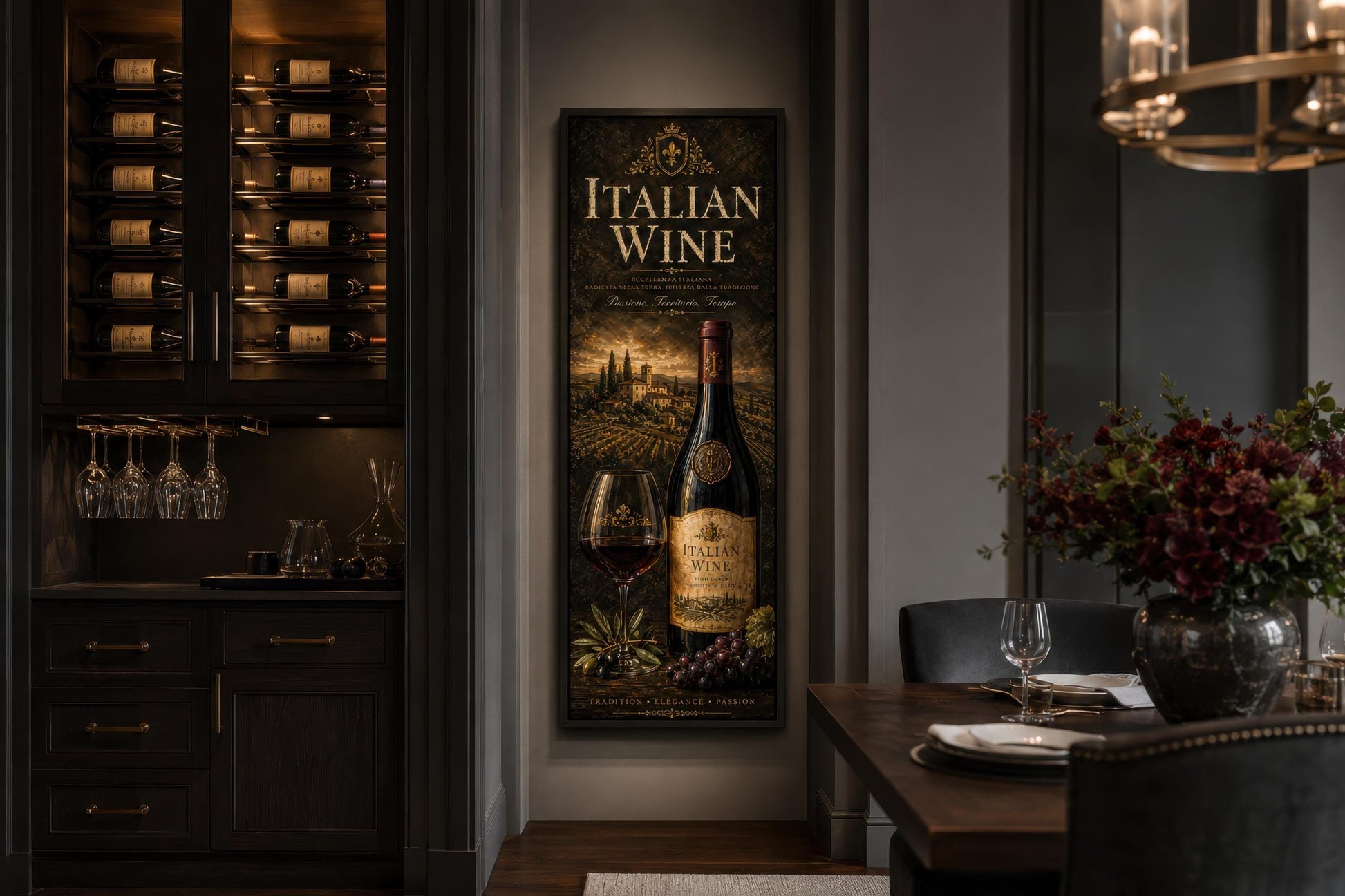 Italian Wine Wall Art - Vertical Wall Decor | Tuscan Vineyard Canvas Print