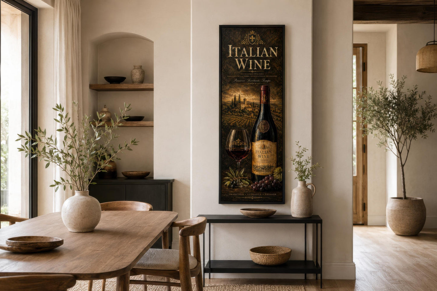 Italian Wine Wall Art - Vertical Wall Decor | Tuscan Vineyard Canvas Print