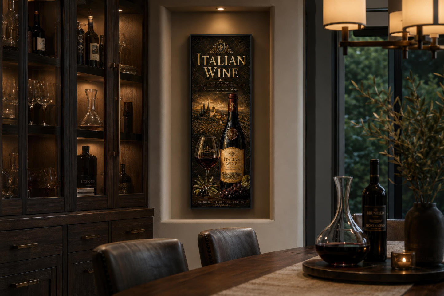 Italian Wine Wall Art - Vertical Wall Decor | Tuscan Vineyard Canvas Print