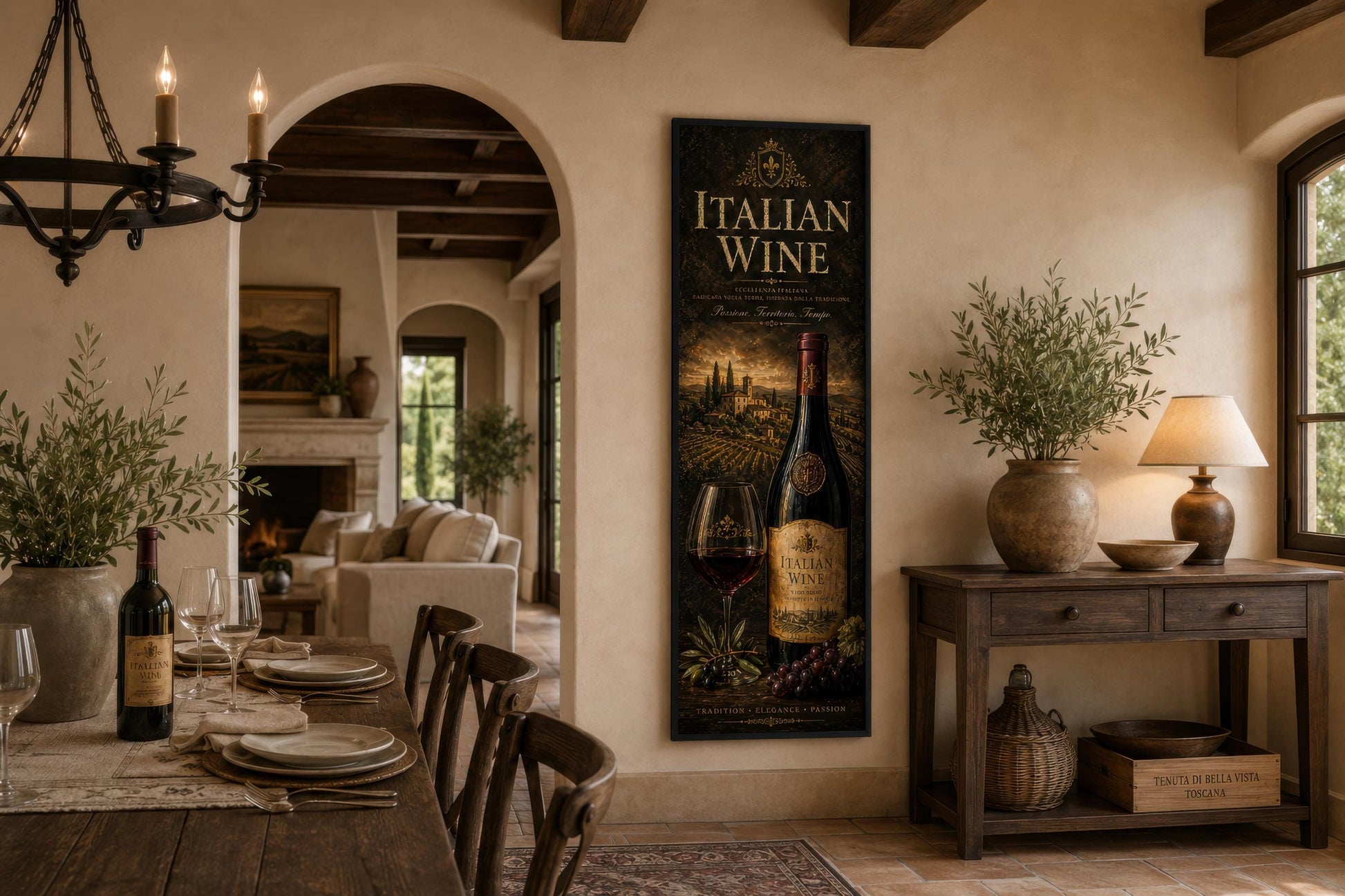 Italian Wine Wall Art - Vertical Wall Decor | Tuscan Vineyard Canvas Print
