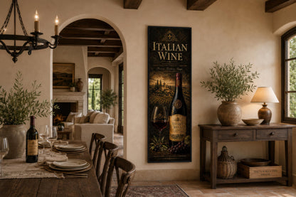 Italian Wine Wall Art - Vertical Wall Decor | Tuscan Vineyard Canvas Print