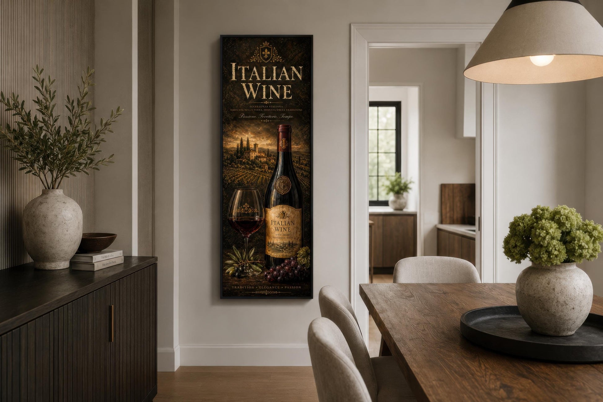 Italian Wine Wall Art - Vertical Wall Decor | Tuscan Vineyard Canvas Print
