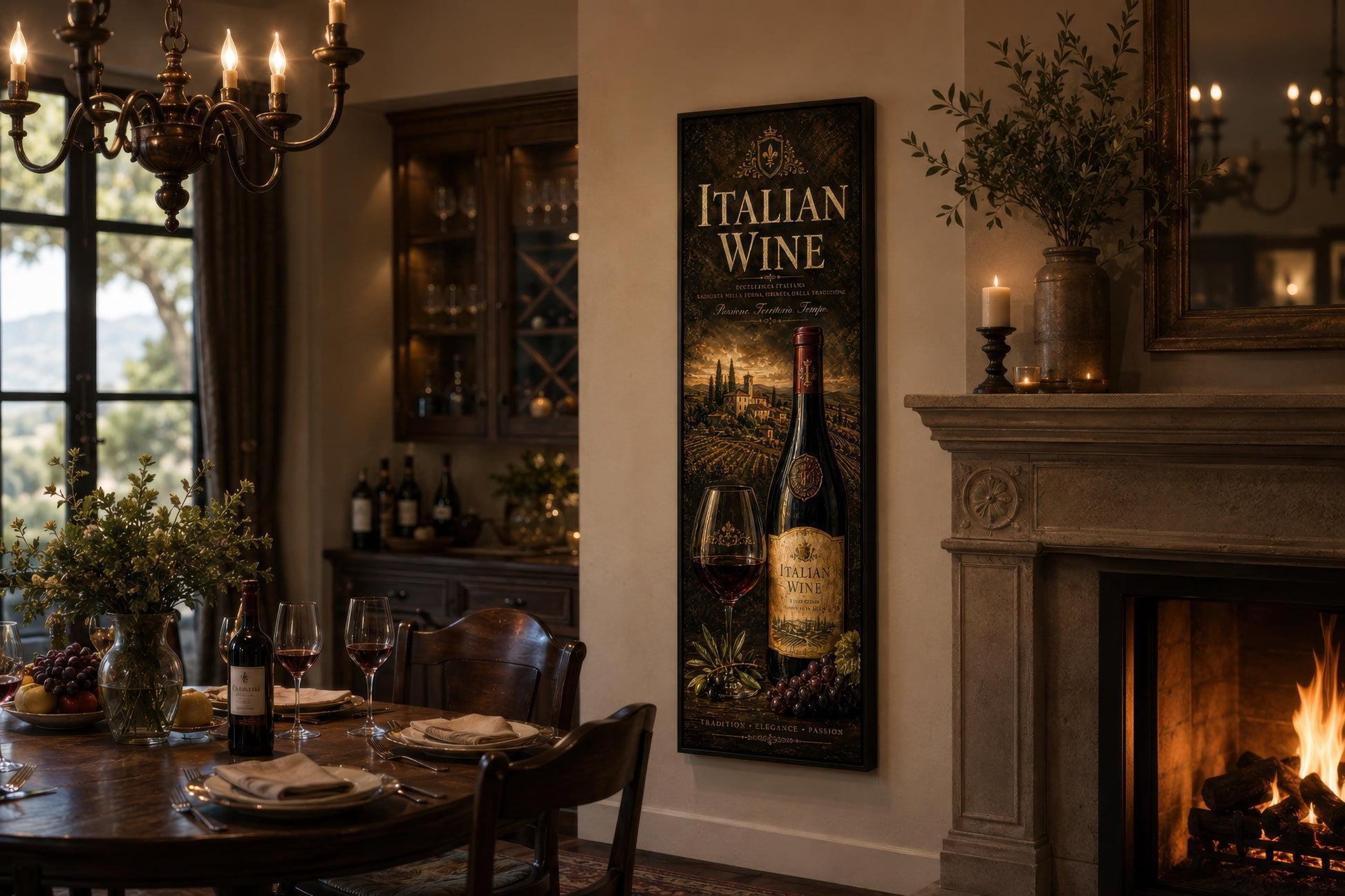 Italian Wine Wall Art - Vertical Wall Decor | Tuscan Vineyard Canvas Print