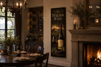 Italian Wine Wall Art - Vertical Wall Decor | Tuscan Vineyard Canvas Print