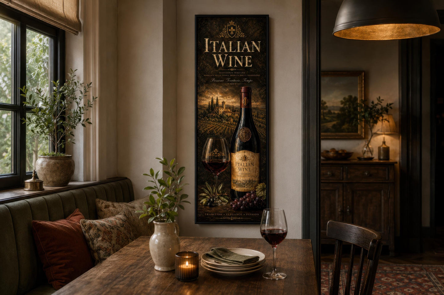 Italian Wine Wall Art - Vertical Wall Decor | Tuscan Vineyard Canvas Print