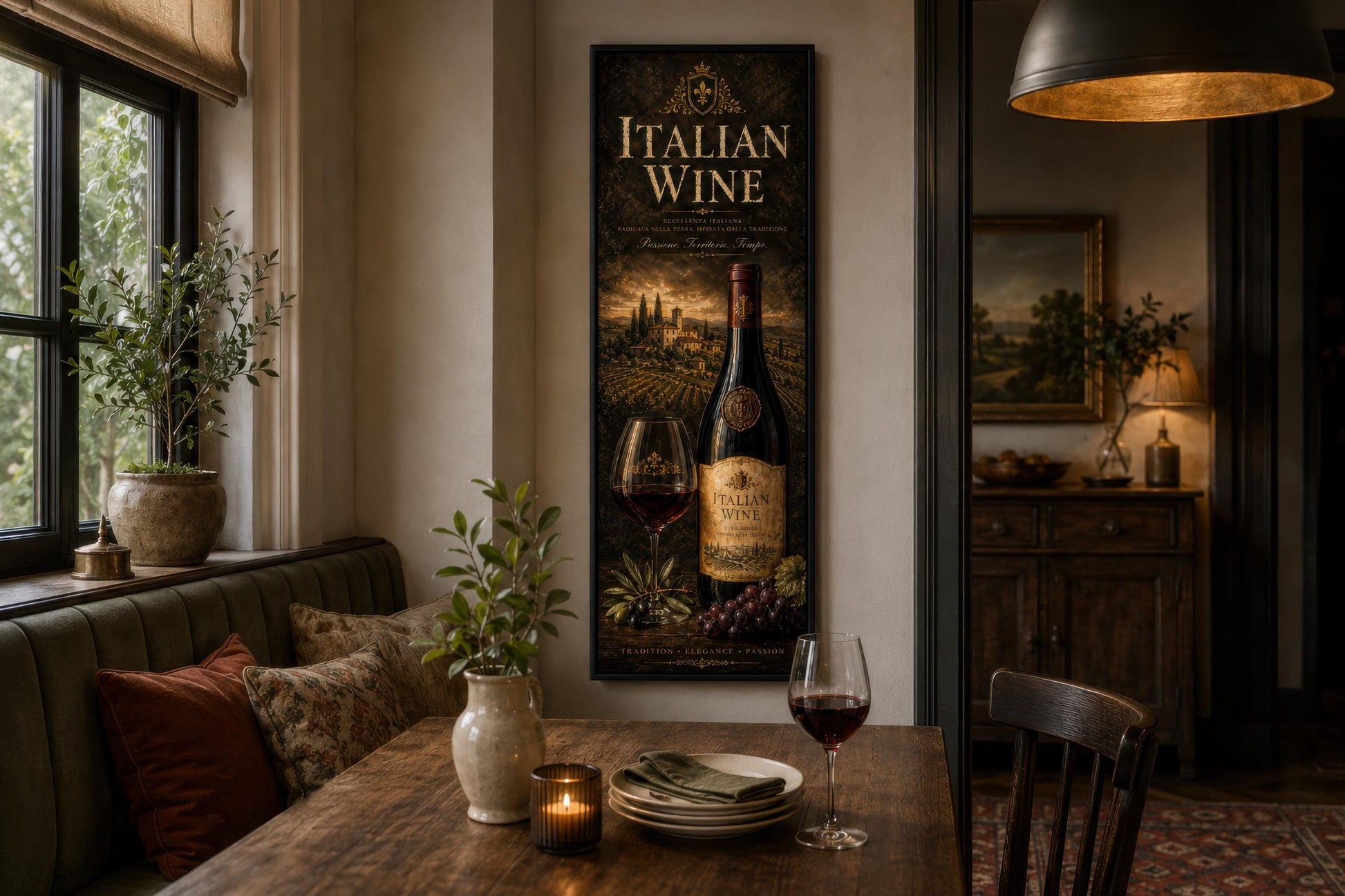 Italian Wine Wall Art - Vertical Wall Decor | Tuscan Vineyard Canvas Print