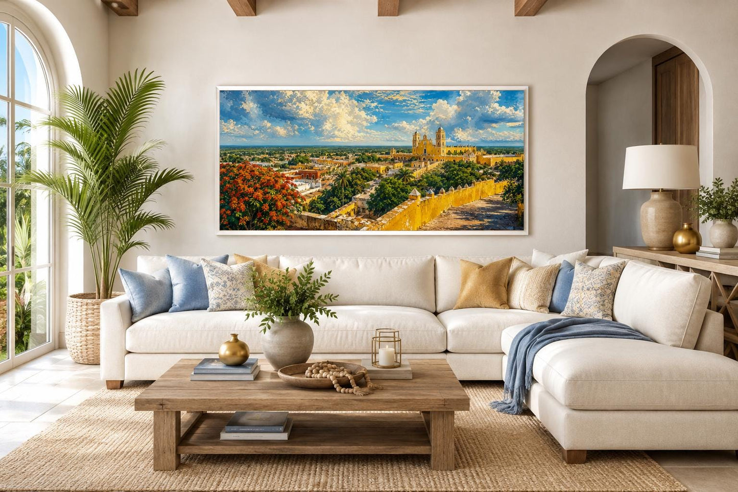 Izamal Cityscape with Yellow Colonial Buildings Mexican Canvas Wall Art