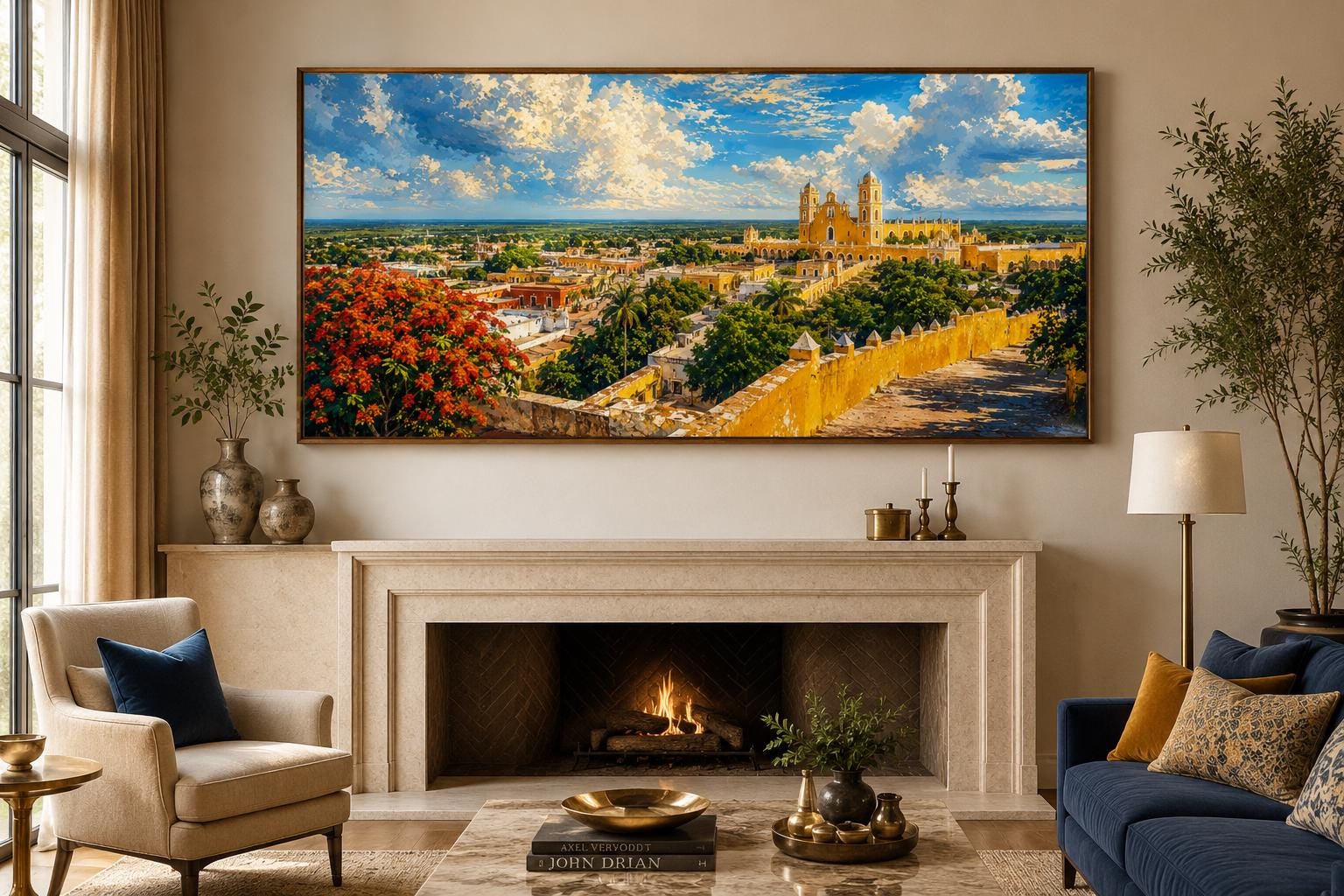 Izamal Cityscape with Yellow Colonial Buildings Mexican Canvas Wall Art
