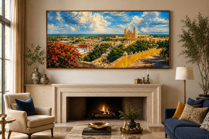 Izamal Cityscape with Yellow Colonial Buildings Mexican Canvas Wall Art