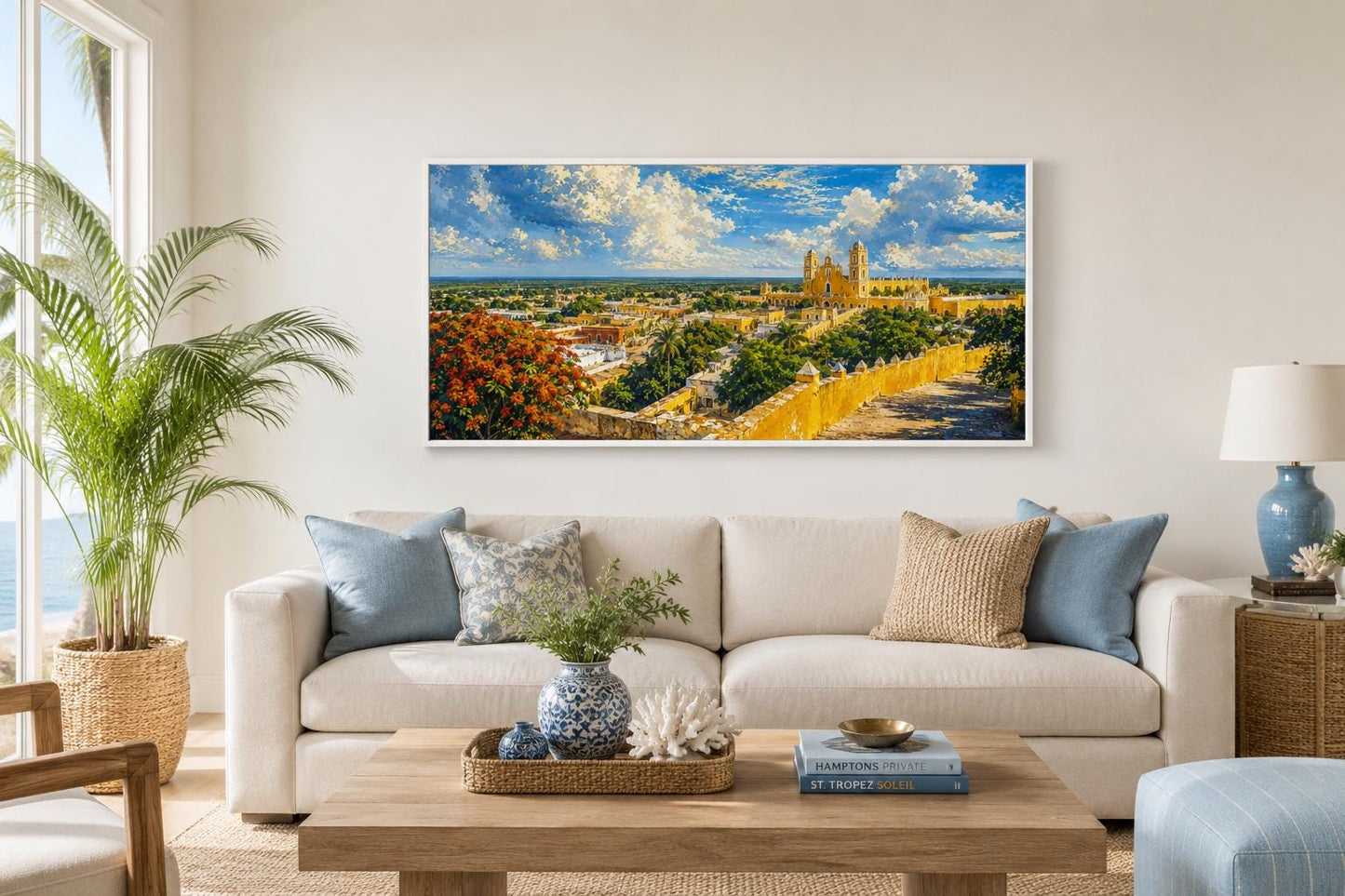 Izamal Cityscape with Yellow Colonial Buildings Mexican Canvas Wall Art