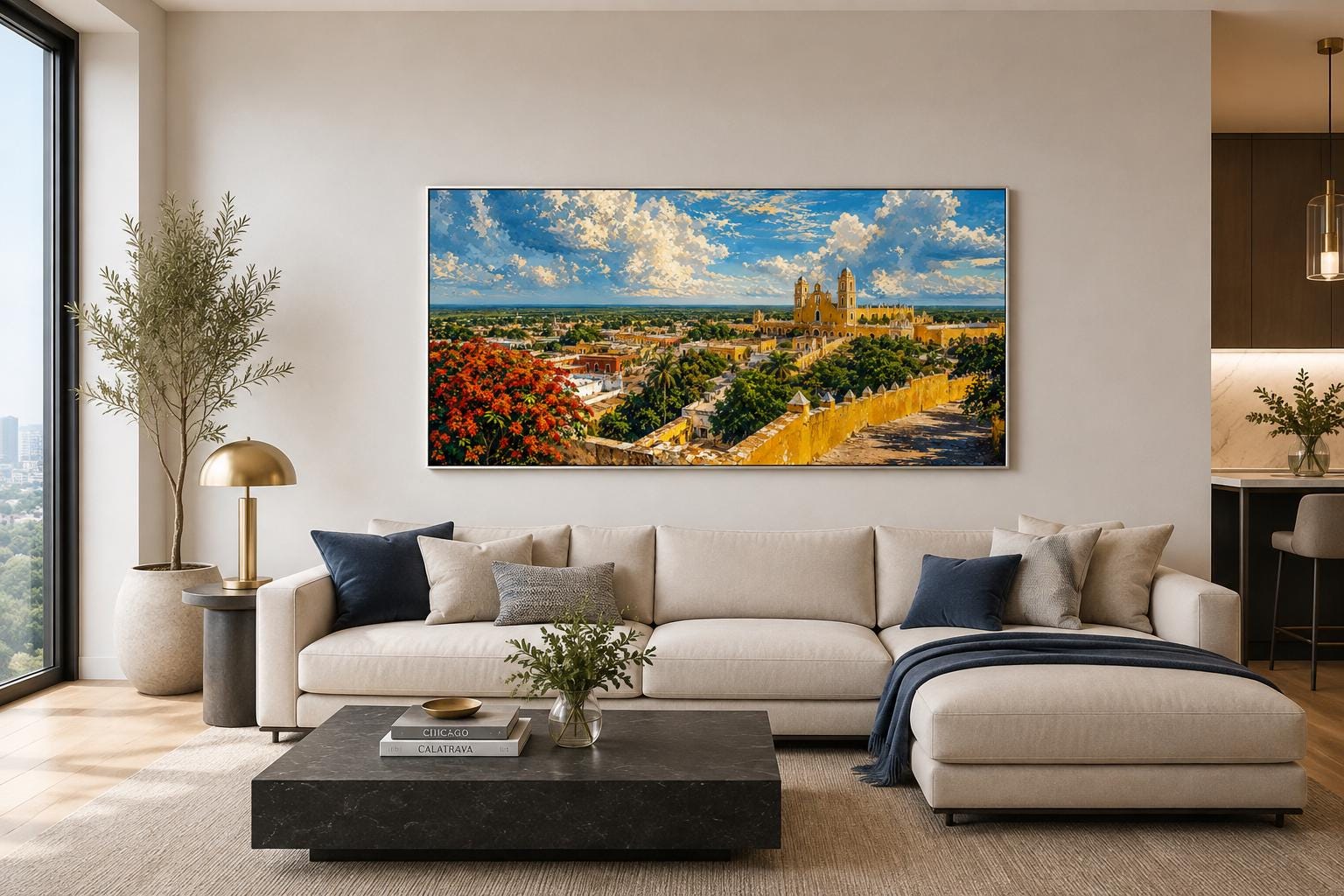 Izamal Cityscape with Yellow Colonial Buildings Mexican Canvas Wall Art