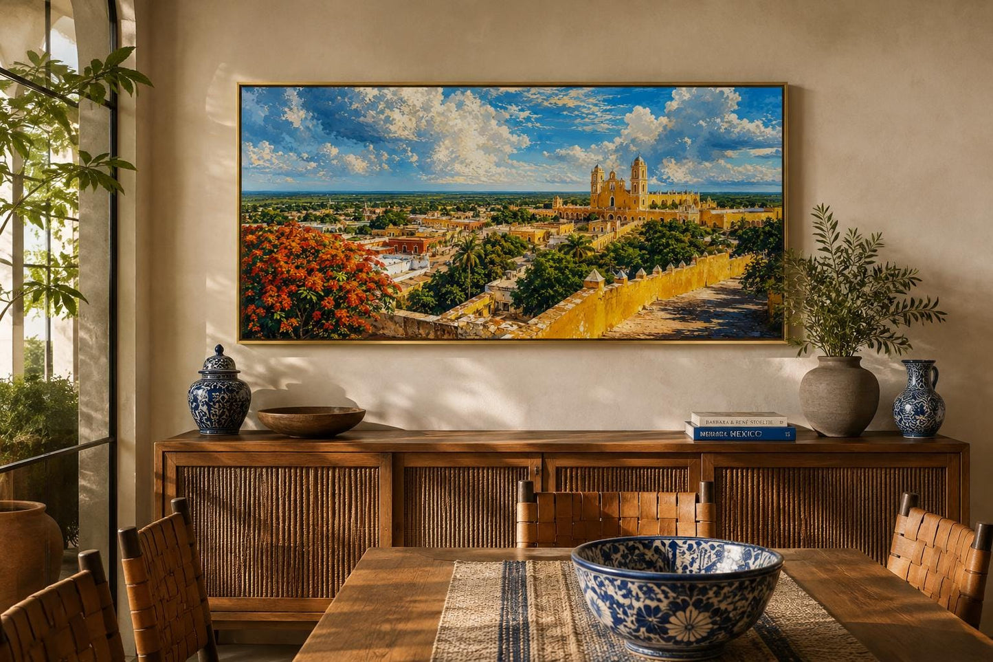 Izamal Cityscape with Yellow Colonial Buildings Mexican Canvas Wall Art
