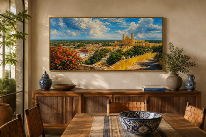 Izamal Cityscape with Yellow Colonial Buildings Mexican Canvas Wall Art