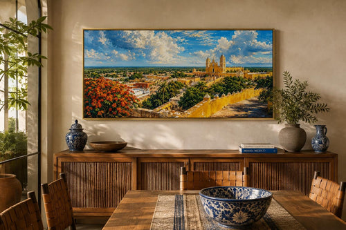 Izamal Cityscape with Yellow Colonial Buildings Mexican Canvas Wall Art
