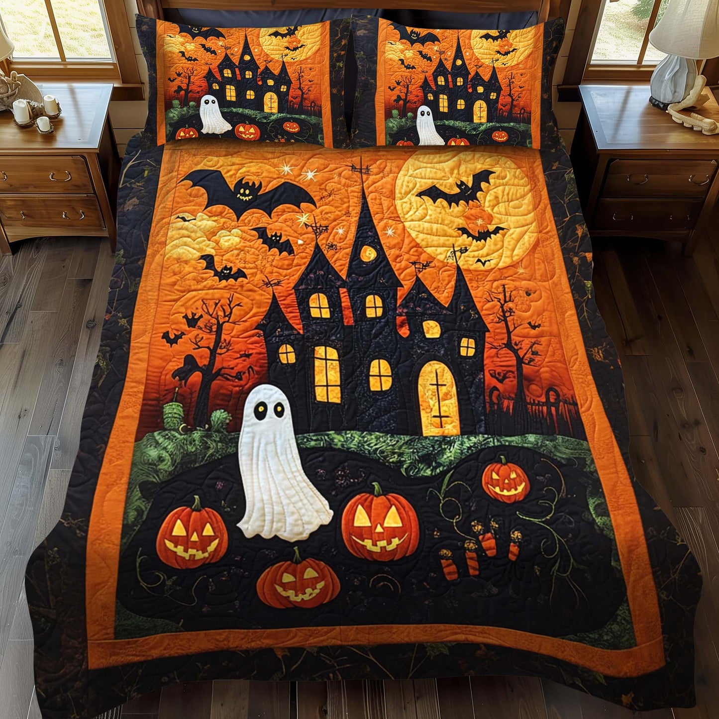 Jack O Lantern 3-Piece Quilted Bedding Set - Single (59" x 70")