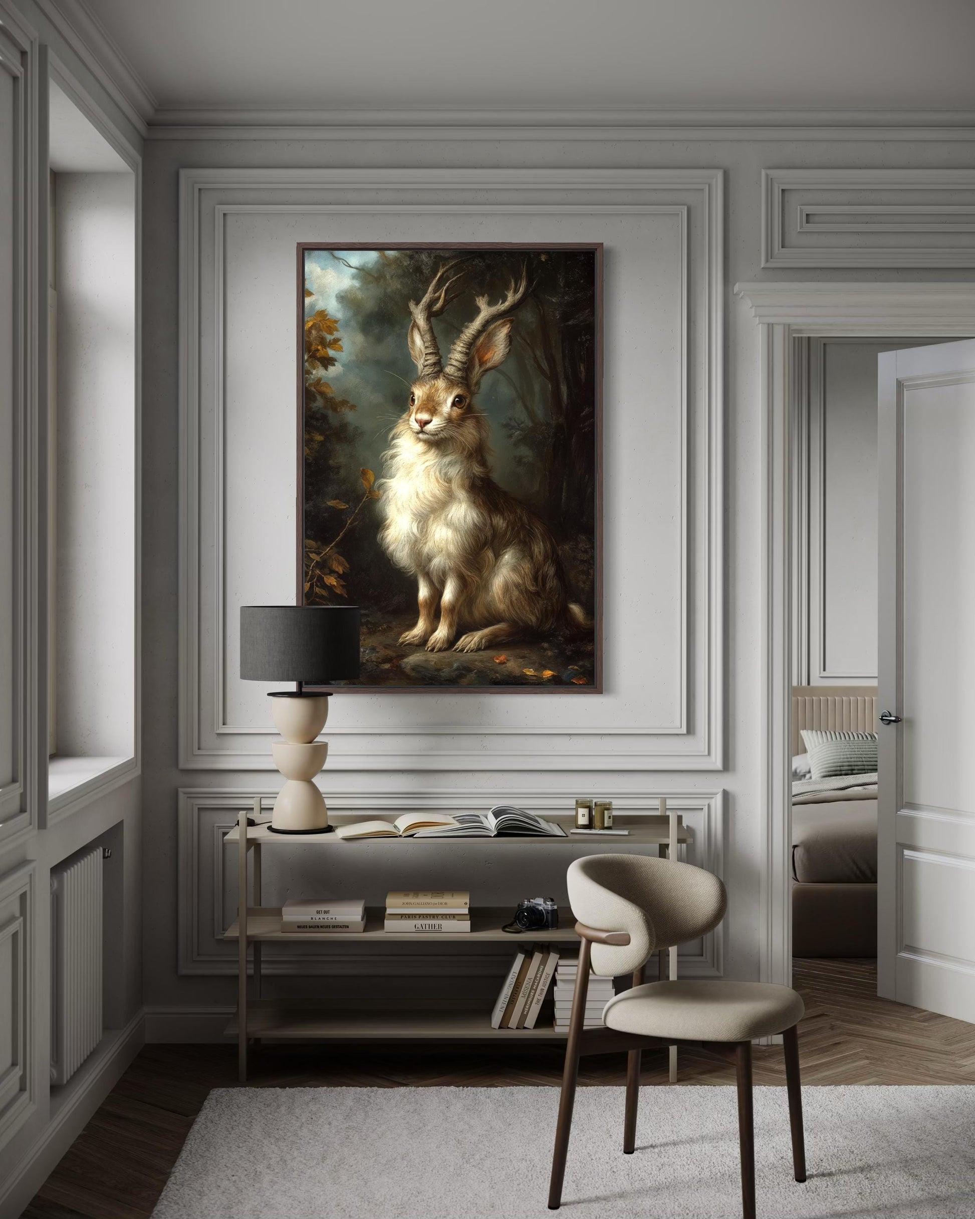 Jackalope In Dark Moody Forest Canvas Wall Art For Cabin Or Hunting Lodge Decor
