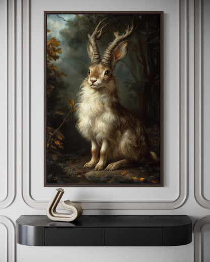 Jackalope In Dark Moody Forest Canvas Wall Art For Cabin Or Hunting Lodge Decor