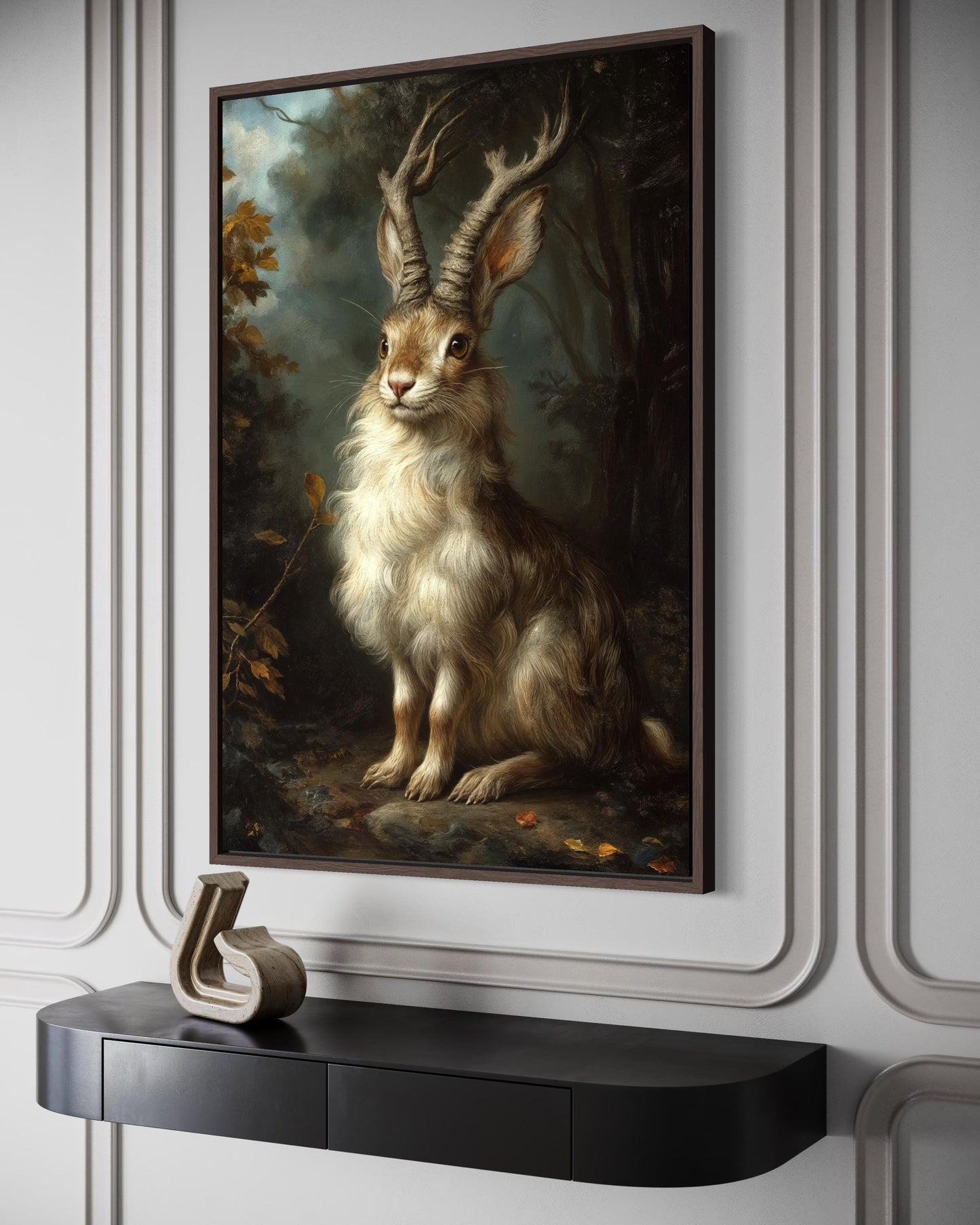 Jackalope In Dark Moody Forest Canvas Wall Art For Cabin Or Hunting Lodge Decor