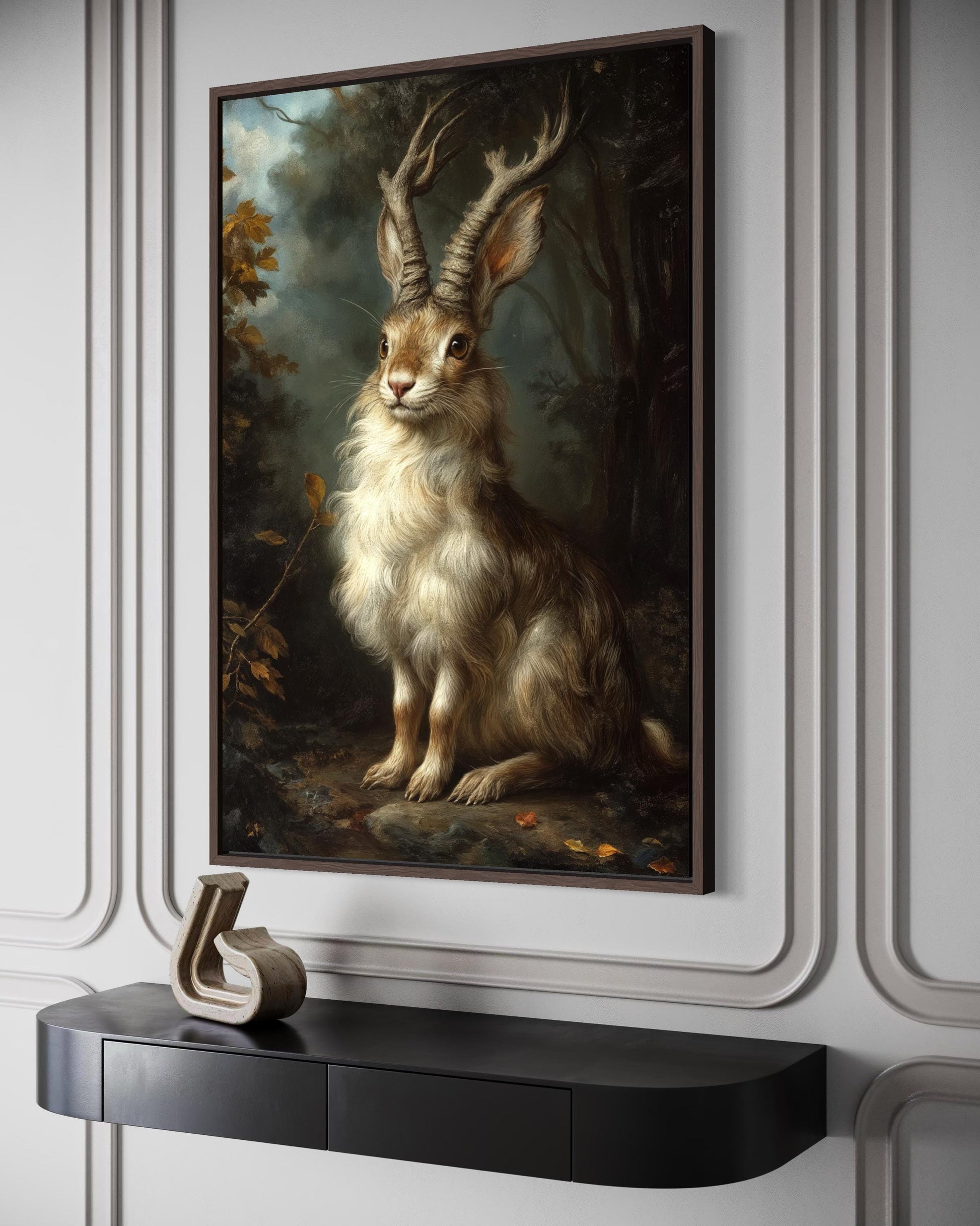 Jackalope In Dark Moody Forest Canvas Wall Art For Cabin Or Hunting Lodge Decor