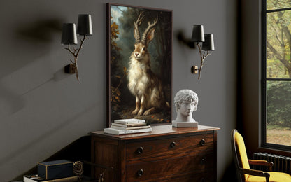 Jackalope In Dark Moody Forest Canvas Wall Art For Cabin Or Hunting Lodge Decor