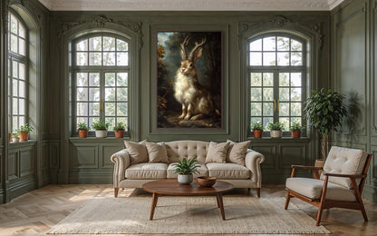 Jackalope In Dark Moody Forest Canvas Wall Art For Cabin Or Hunting Lodge Decor