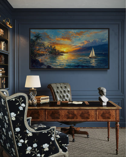 Jamaican Sunset Beach Art – Vibrant Tropical Wall Art | Framed Canvas Decor