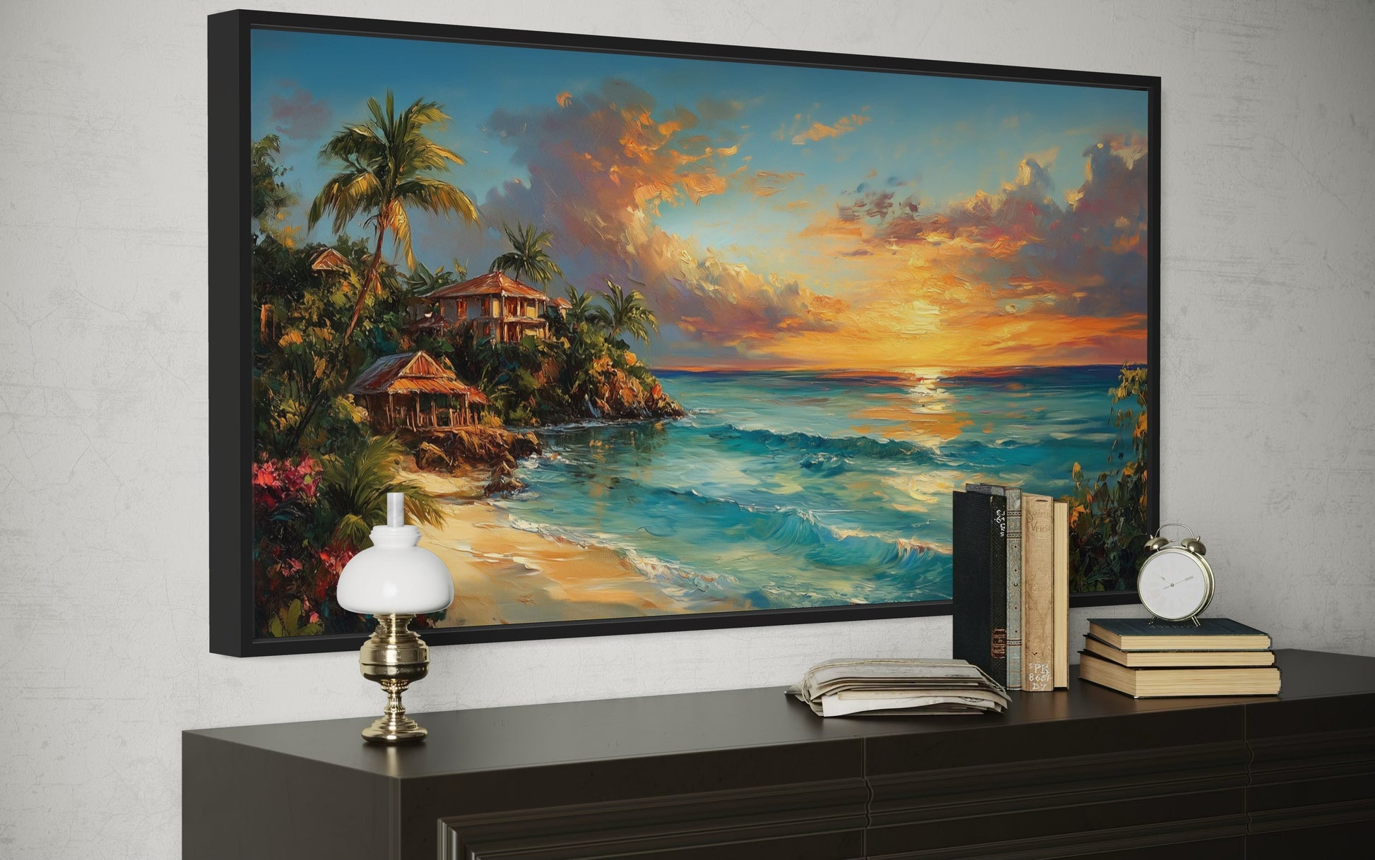 Jamaican Sunset Beach Framed Canvas Wall Art