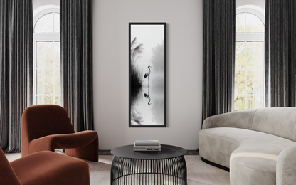 Tall Narrow Black White Japanese Crane Wall Art Zen Decor